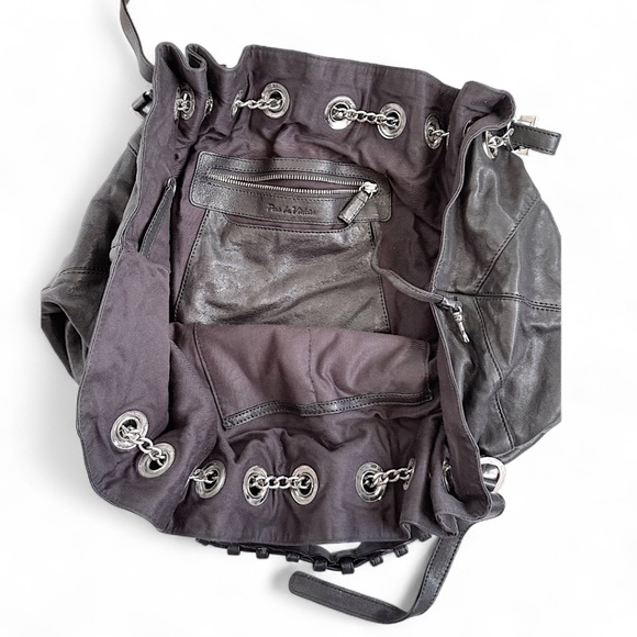 Pour La Victoire Black Leather Hobo Drawstring Oversized Bag - Picture 2 of 6